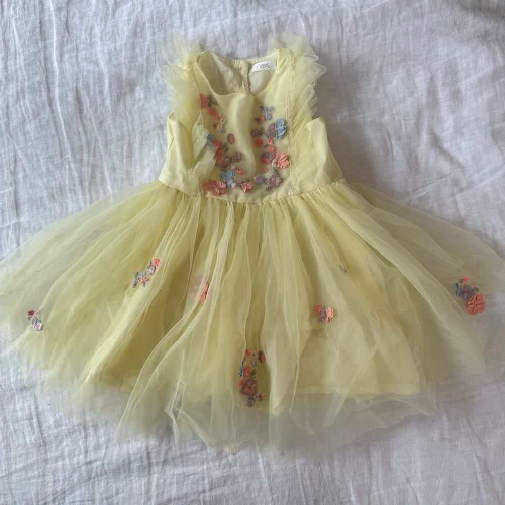 Next Tulle Party Dress Butter Yellow Embroidered Floral 
Size 1.5-2y